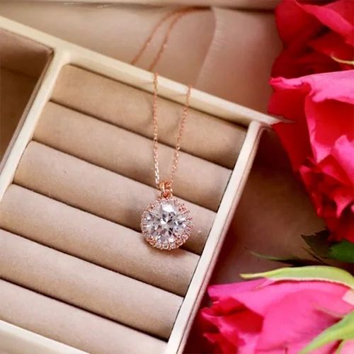 Stunning High Quality Light Pink Diamond Pendant Necklace Gold Plated  Silver